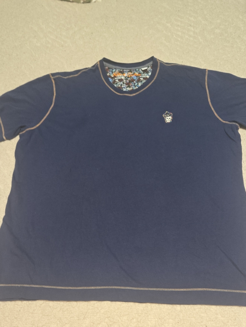 ROBERT GRAHAM Men's Navy Short Sleeve Crewneck Tee with Contrast Stitching